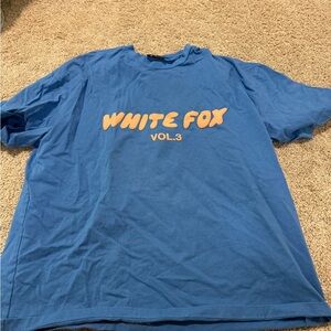White Fox Boutique Blue Tee with Orange Print